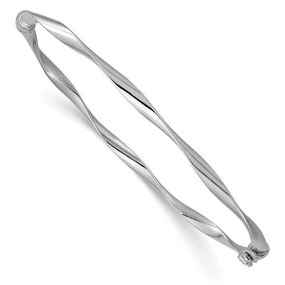 3mm 10k White Gold Polished Twisted Hinged Bangle Bracelet - Picture 1 of 5